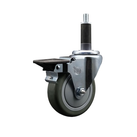 Service Caster 4'' Gray Poly Swivel 1'' Expanding Stem Caster with Brake SCC-EX20S414-PPUB-PLB-1